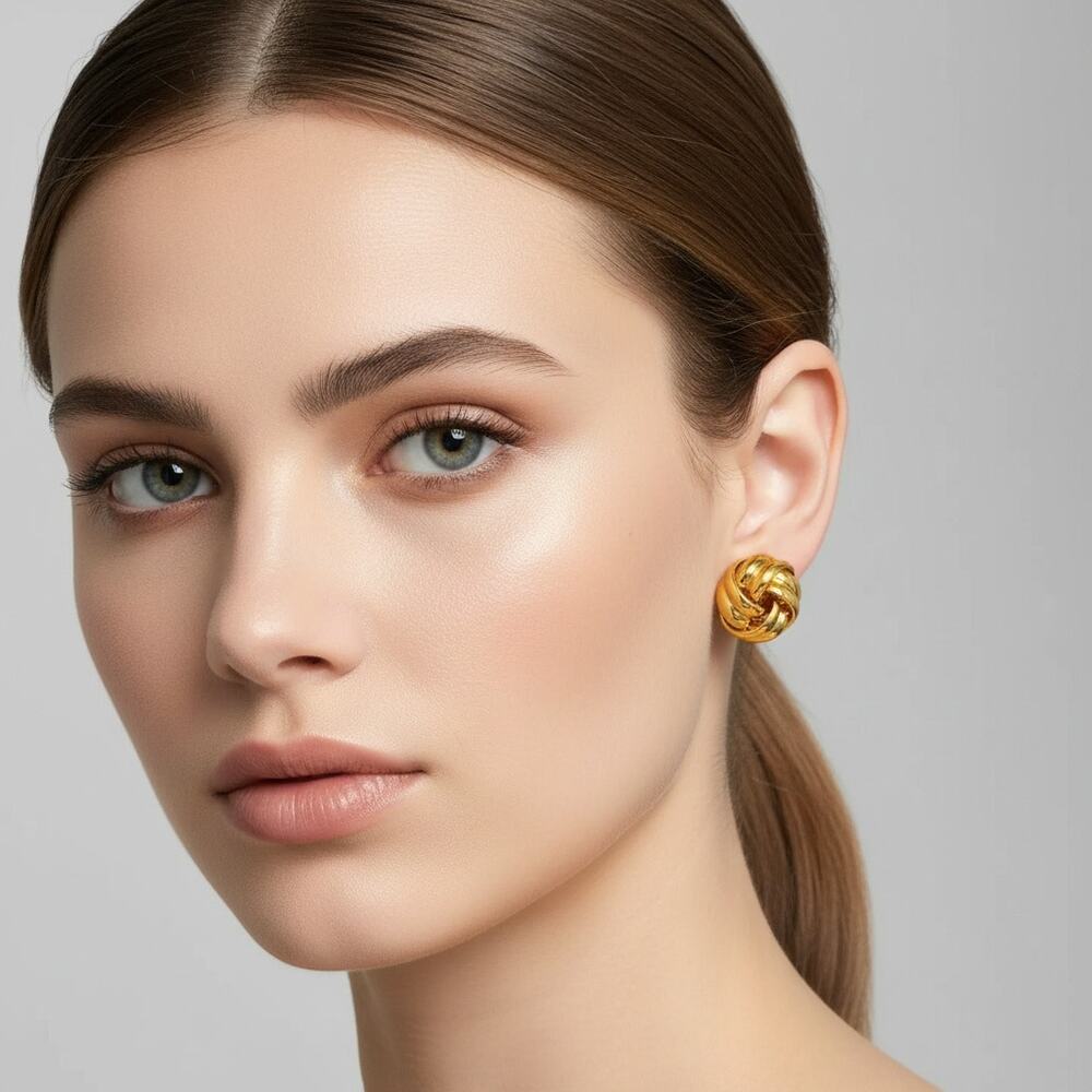 Boutique 18K Gold Plated Basket Weave Stud Earrings – Classic Jewelry